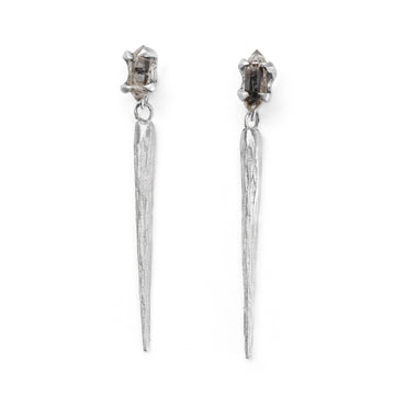 Sterling silver spike textured earring with salt and pepper herkimer diamonds