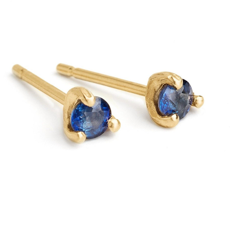 deep blue sapphire small studs, delicate studs set in 14kt gold