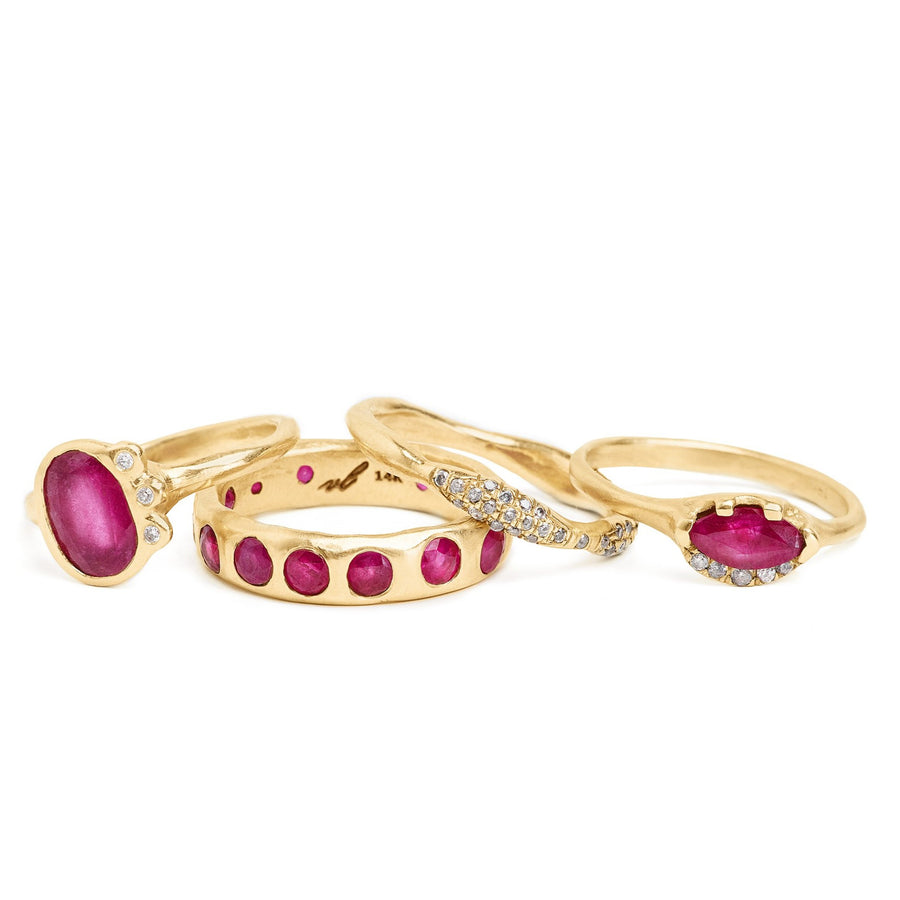 unique ruby rings, organic handmade gold settings and ruby eternity band