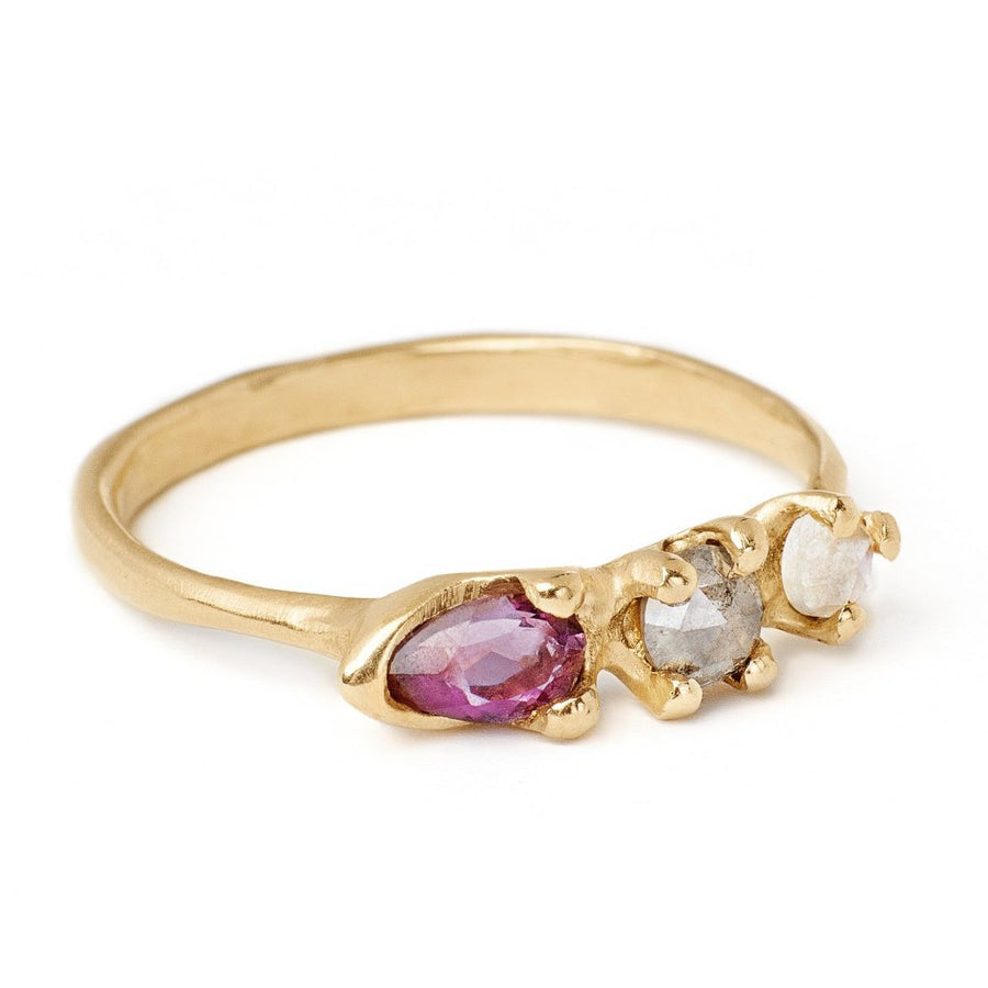 14kt gold amethyst, grey diamond and moonstone ring customize your own birthstone ring