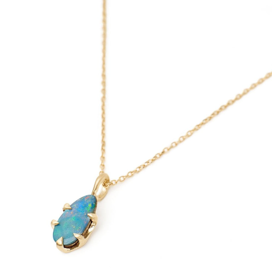pear bolder opal necklace; 14kt recycled gold pendant with 16