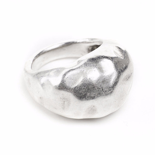 Large silver bubble ring soft hammered texture handmade in Brooklyn, NY