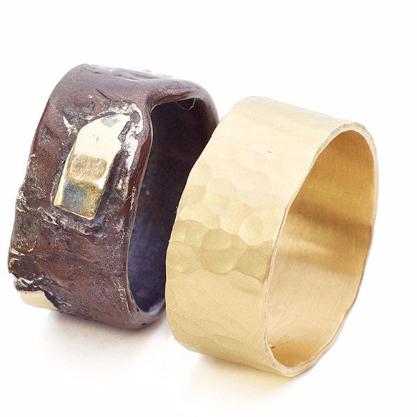 Wide Hammered Gold Band