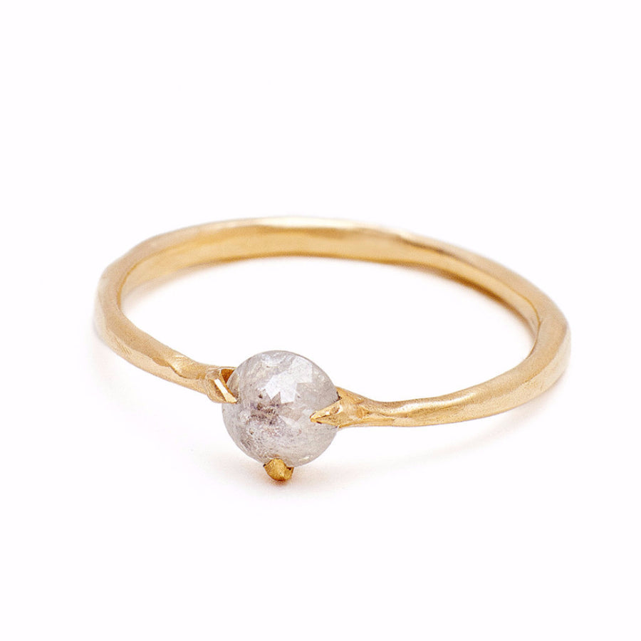 Rose Cut white diamond  ring set in handmade setting.  Sustainable and affordable engagment rings made in Brooklyn NY using recycled gold and reclaimed diamonds.