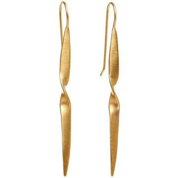 Long Gold Earrings with an elegant twist and a knife edge point. Edgy and elegant perfect dramatic wedding earrings. 