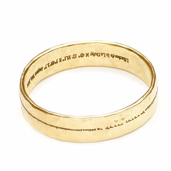 Men's hammered band engraved with secret personal message