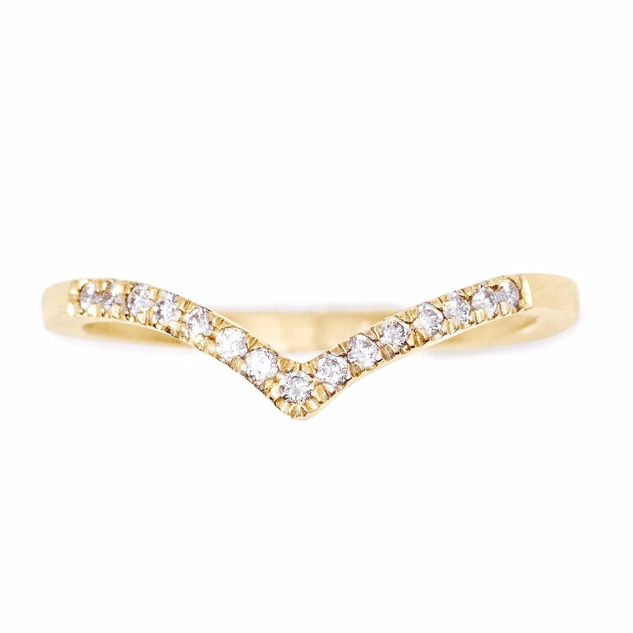 Diamond arc curved wedding band and stacking ring 14kt gold pave diamonds