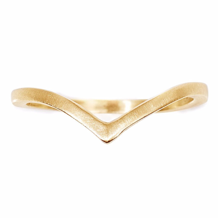 Aurora Arc Wedding band. 14kt recycled gold V shaped band. Curved wedding band handmade in Brooklyn NY Sustainable jewelry 