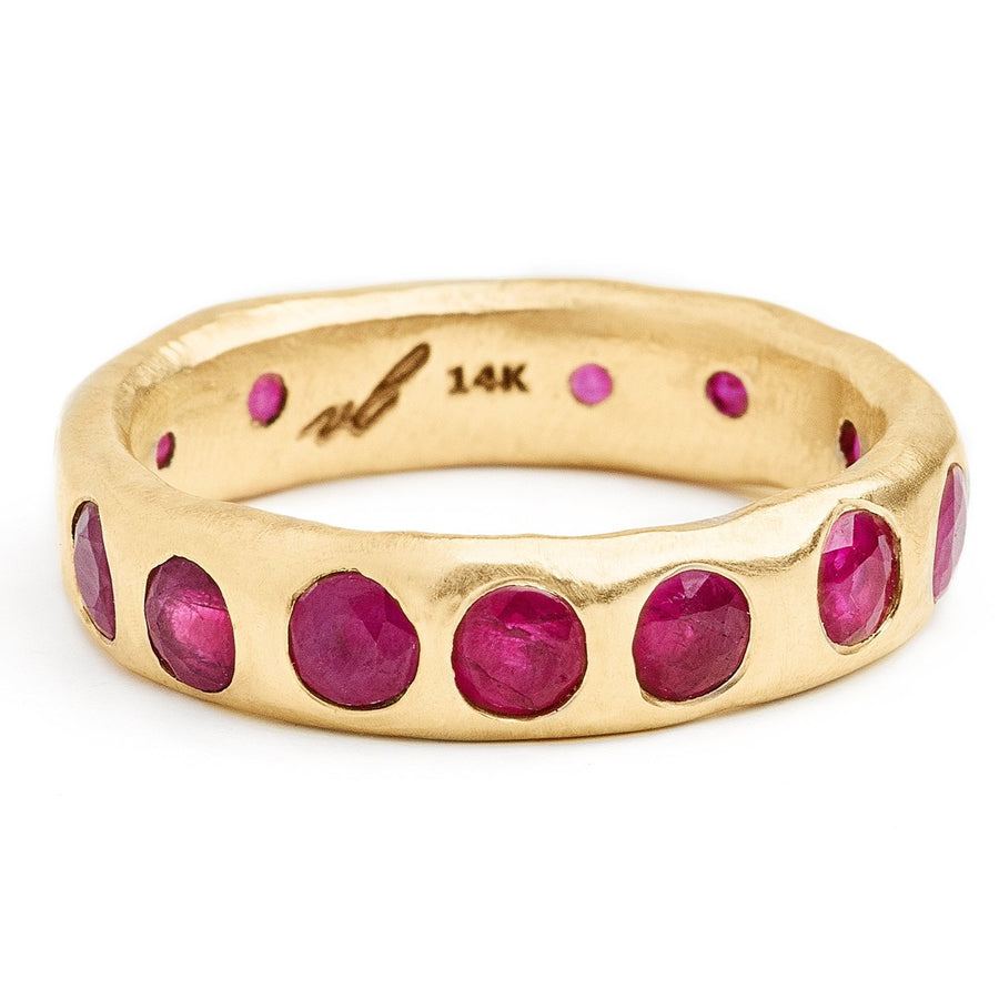 Bright ruby eternity style ring organic eternity band. Alternative wedding bands with ruby 