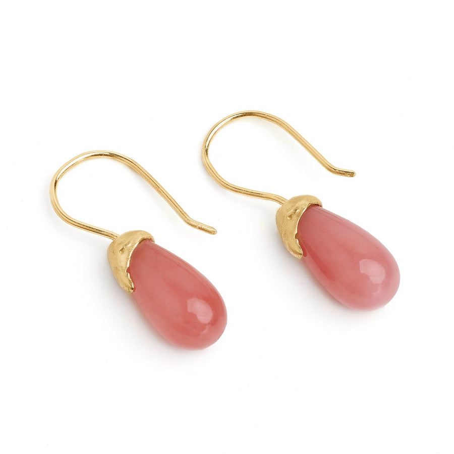 Guava quartz 14kt yellow gold simple elegant earring drops. Ear-wire stone drops.