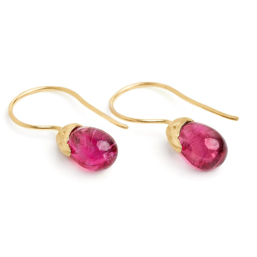  rubellite  tourmaline gemstone drops 14kt gold handmade organic drop earrings 