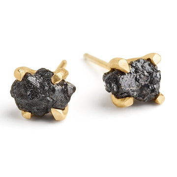 rough black diamonds studs set in handmade 14kt gold setting 