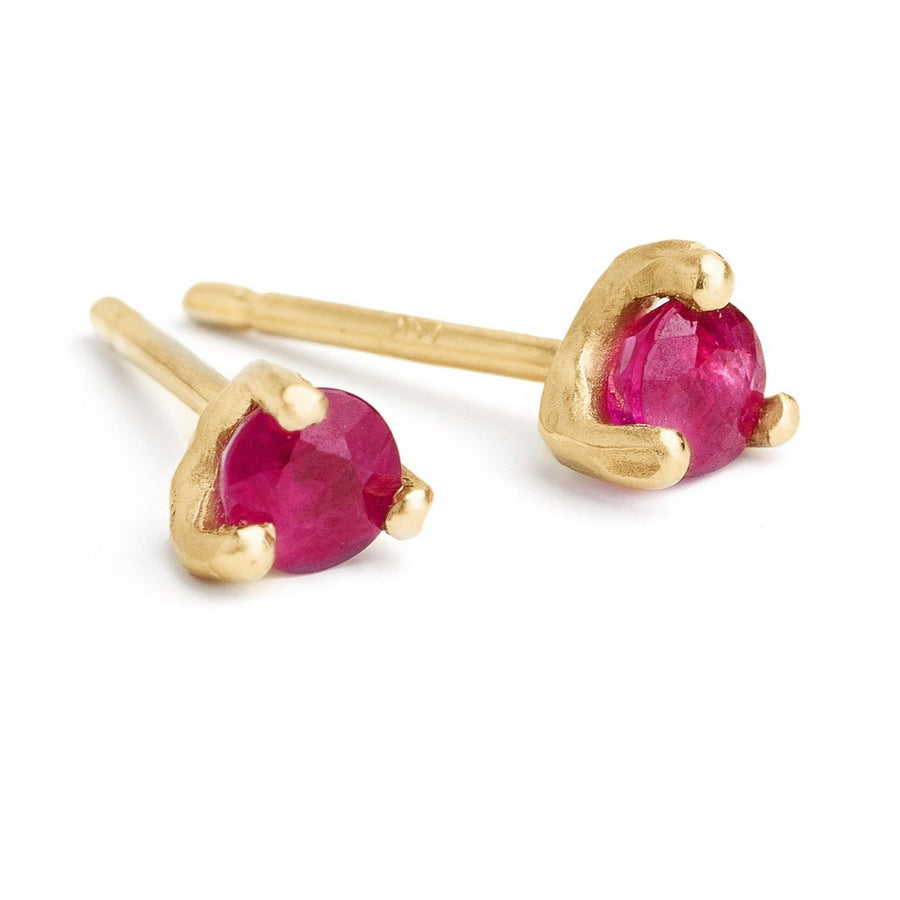 Ruby studs set in 14kt gold delicate studs 