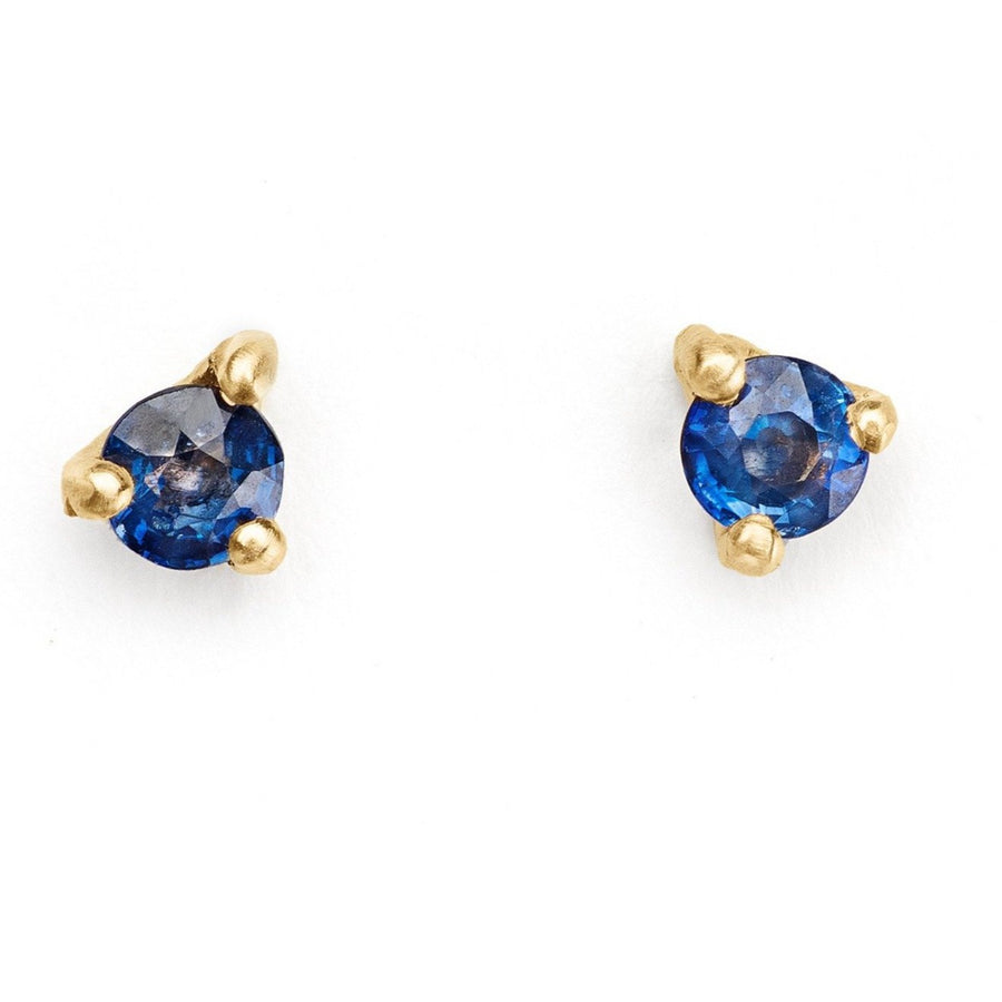 deep blue sapphire small studs, delicate studs set in 14kt gold