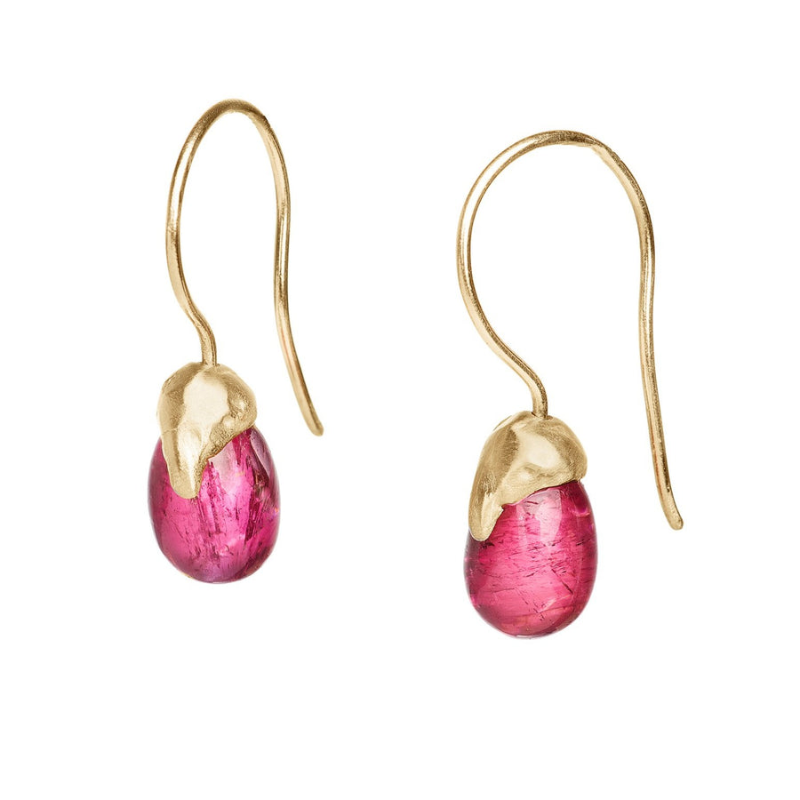 rubellite tourmaline gemstone drops 14kt gold organic earrings