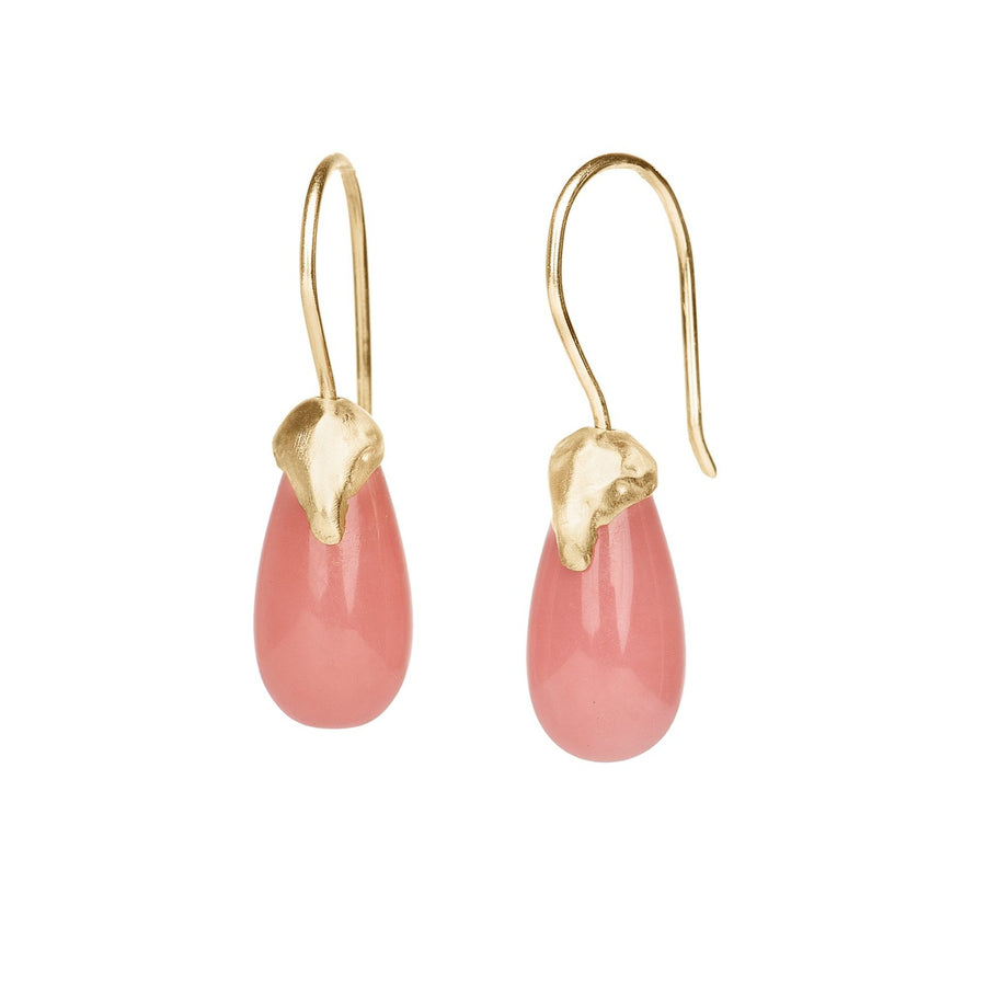 Guava quartz 14kt yellow gold simple elegant earring drops. Ear-wire stone drops.