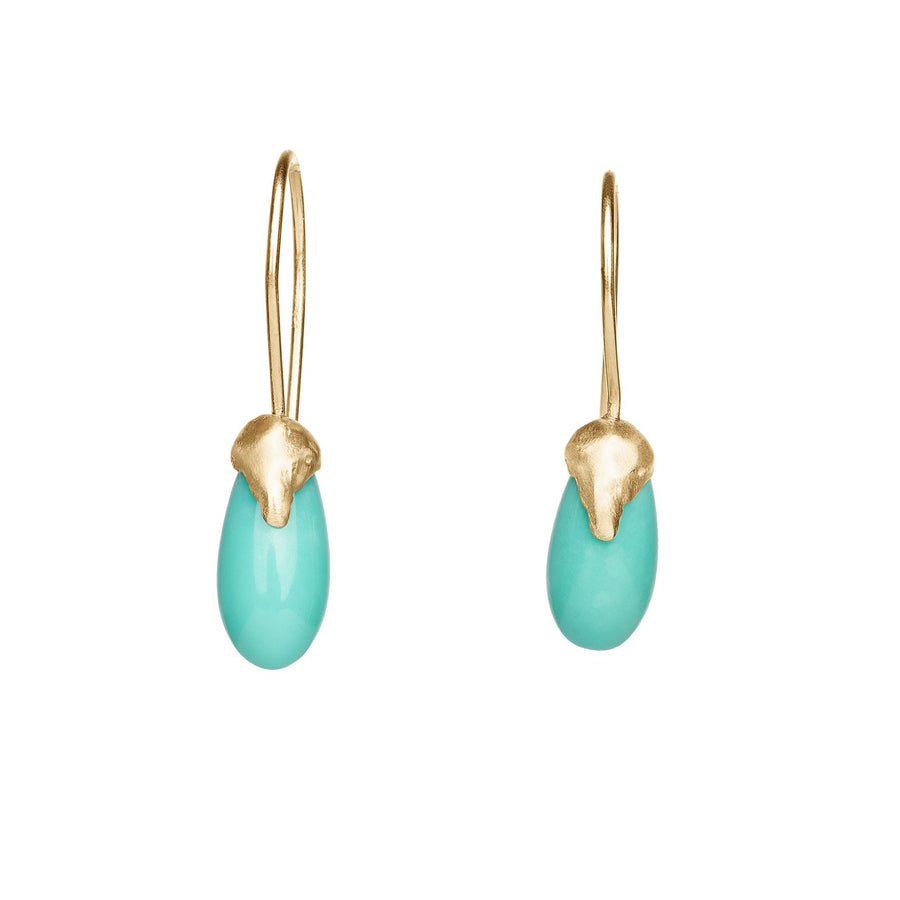 Natural Turquoise and 14kt gold earrings drops with organic handmade texture 