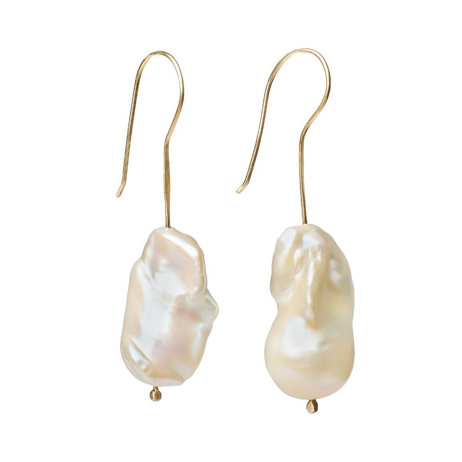 Large Baroque white pearl earrings on 14kt gold earwire