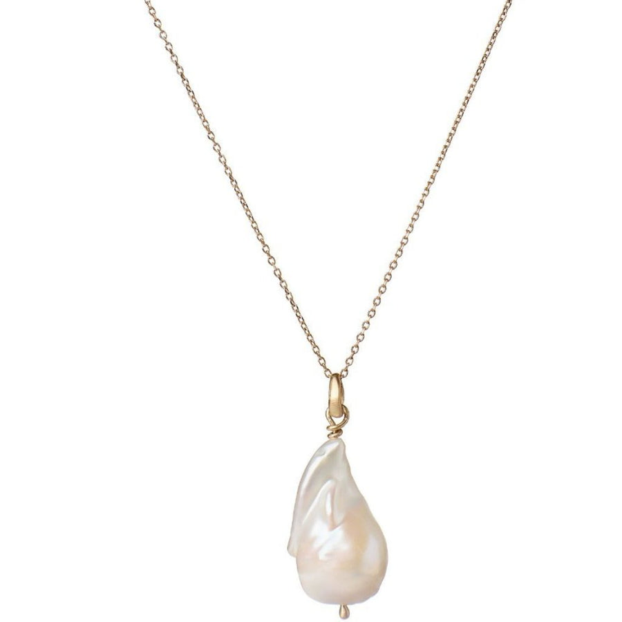 Large baroque pearl necklace on 14kt yellow gold chain