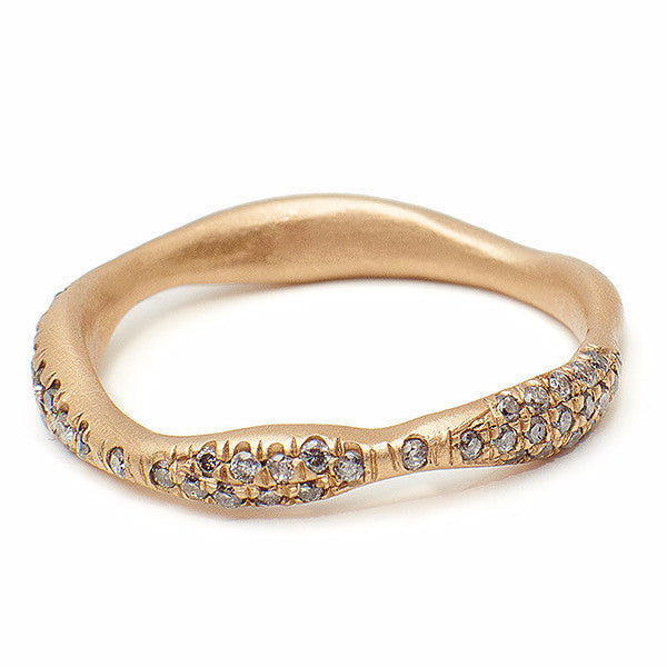 Pave diamond band, Grey diamond gold ring, Wedding band, gold ring, grey diamond ring handmade in Brooklyn NY using recycled gold and reclaimed grey diamonds