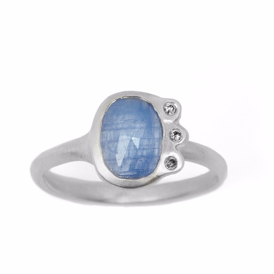 Eloise Ring with rustic sapphire and grey diamonds