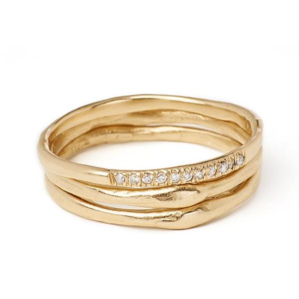 Thin gold handmade band with pave white diamonds 1.5mm 14kt yellow gold 