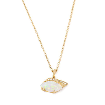 Opal pendant necklace with diamonds 14kt yellow gold handmade in Brooklyn NY