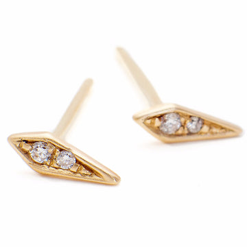 small gold diamond earrings, diamond studs, diamond shaped gold earrings, pave diamond earrings, Tiny gold studs, delicate armor, earrings for multiple piercings