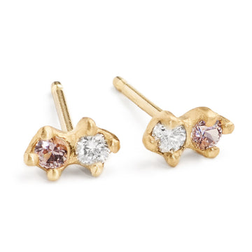 Tiny diamond and pink purple spinel stud earrings