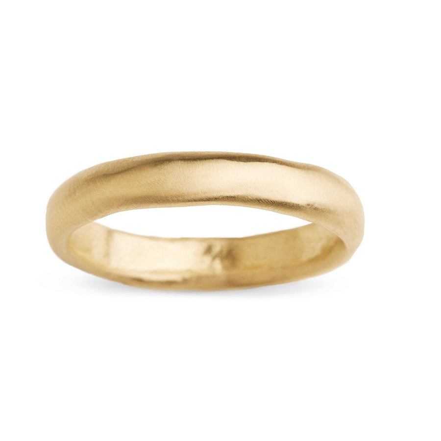 The 4mm Lacy band. Half round wedding band with a soft handmade texture. Handmade in Brooklyn NY 14kt  or 18kt recycled gold. 4mm wide gold band.