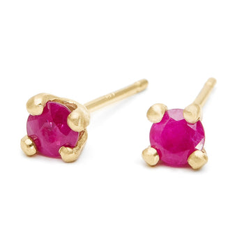 Full cut round Ruby stud earrings 4mm hot pink ruby set in 14kt gold prong setting