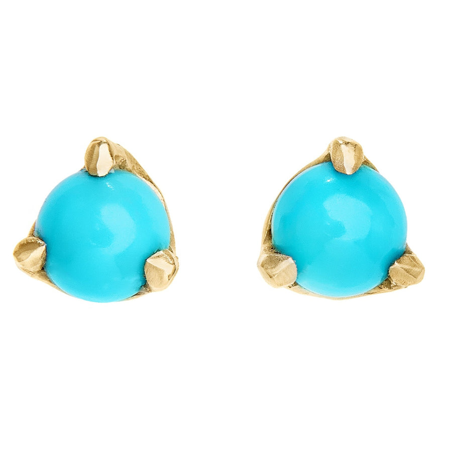 'Robin's egg' blue Turquoise everyday  stud earrings handmade. Set in a 14kt gold prong setting. Sleeping Beauty turquoise earrings made in Brooklyn 