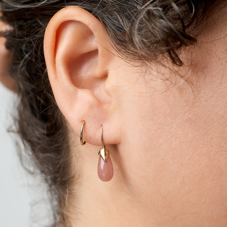 Elegant guava quartz gemstone drops earrings 14kt yellow gold sustainable jewelry 