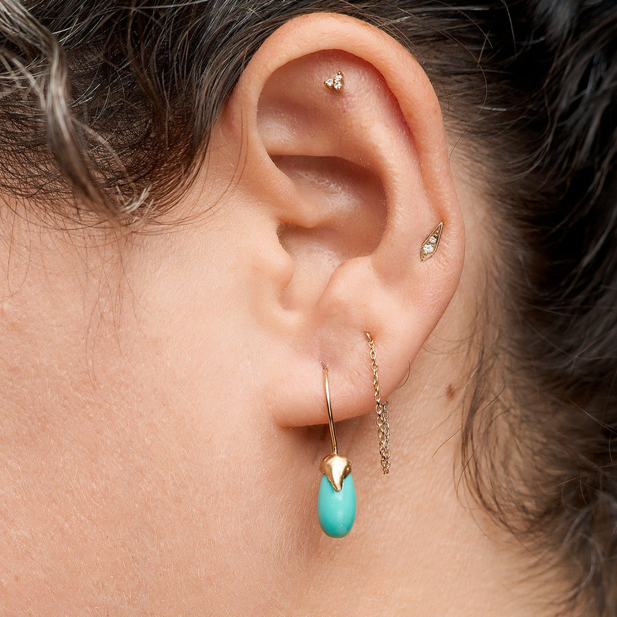 Natural Turquoise and 14kt gold earrings drops with organic handmade texture 
