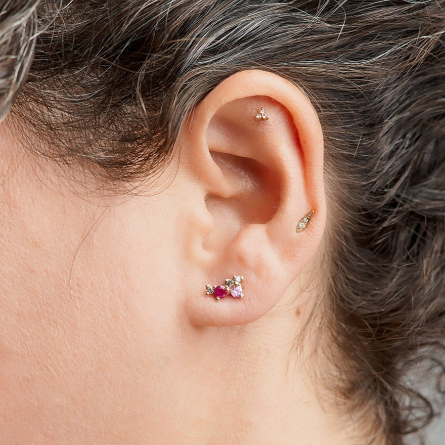 gemstone cluster earrings Ruby, pink sapphire and grey diamonds multi-gem earring clusters