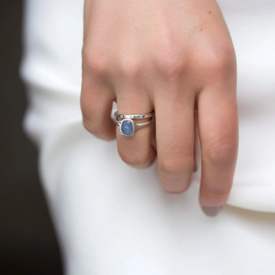 Eloise Ring with rustic sapphire and grey diamonds