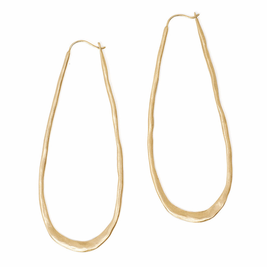 The best Gold Hoops Earrings long oval shape with organic hammered texture 