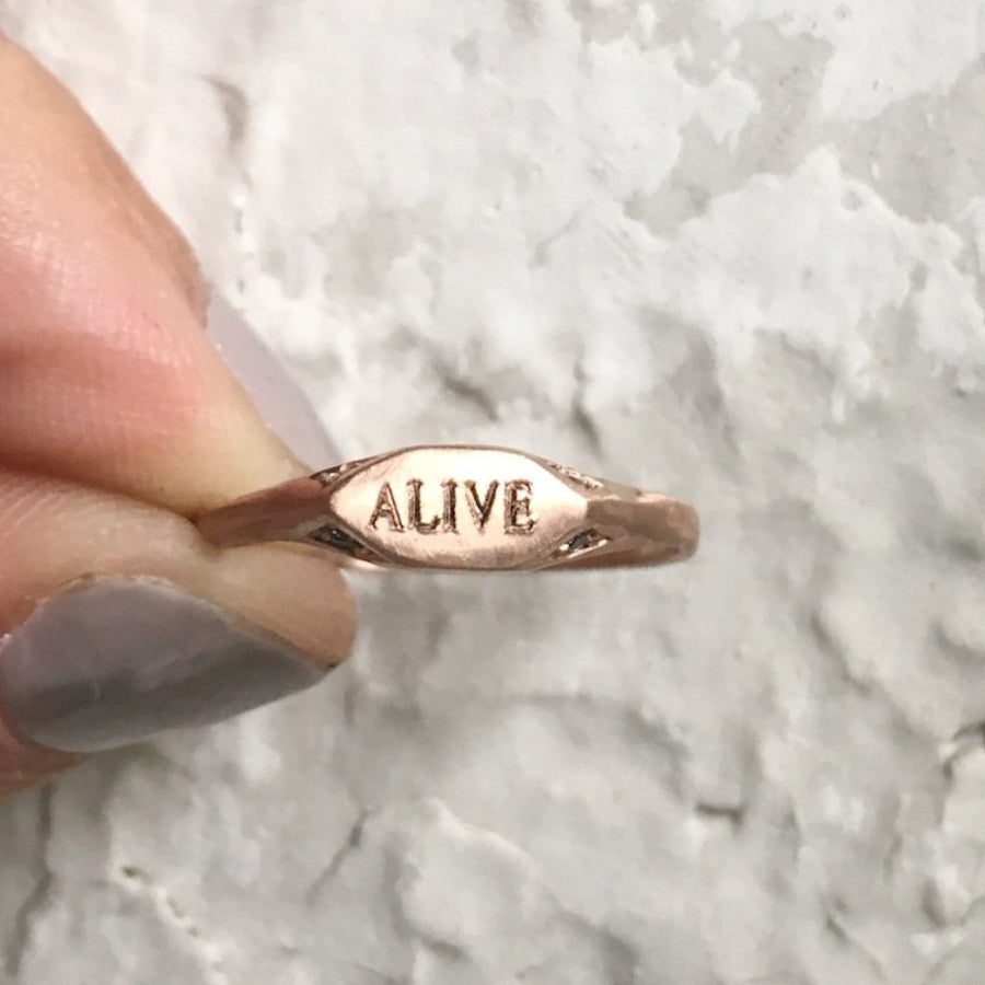 14kt rose gold custom signet pinky ring with grey diamonds free custom engraving 