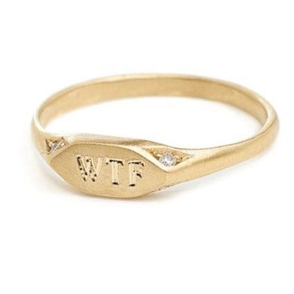WTF Signet pinky ring 14kt yellow gold pave diamond #wearyourmantra 
