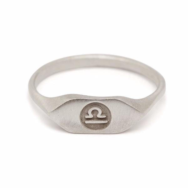 recycled Silver zodiac sign signet libra ring